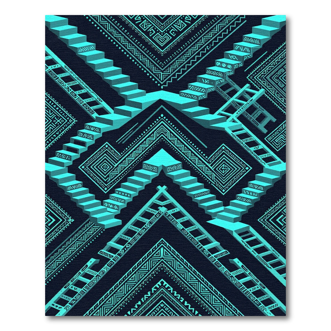 Aqua Tribal Stair Illusion Rug