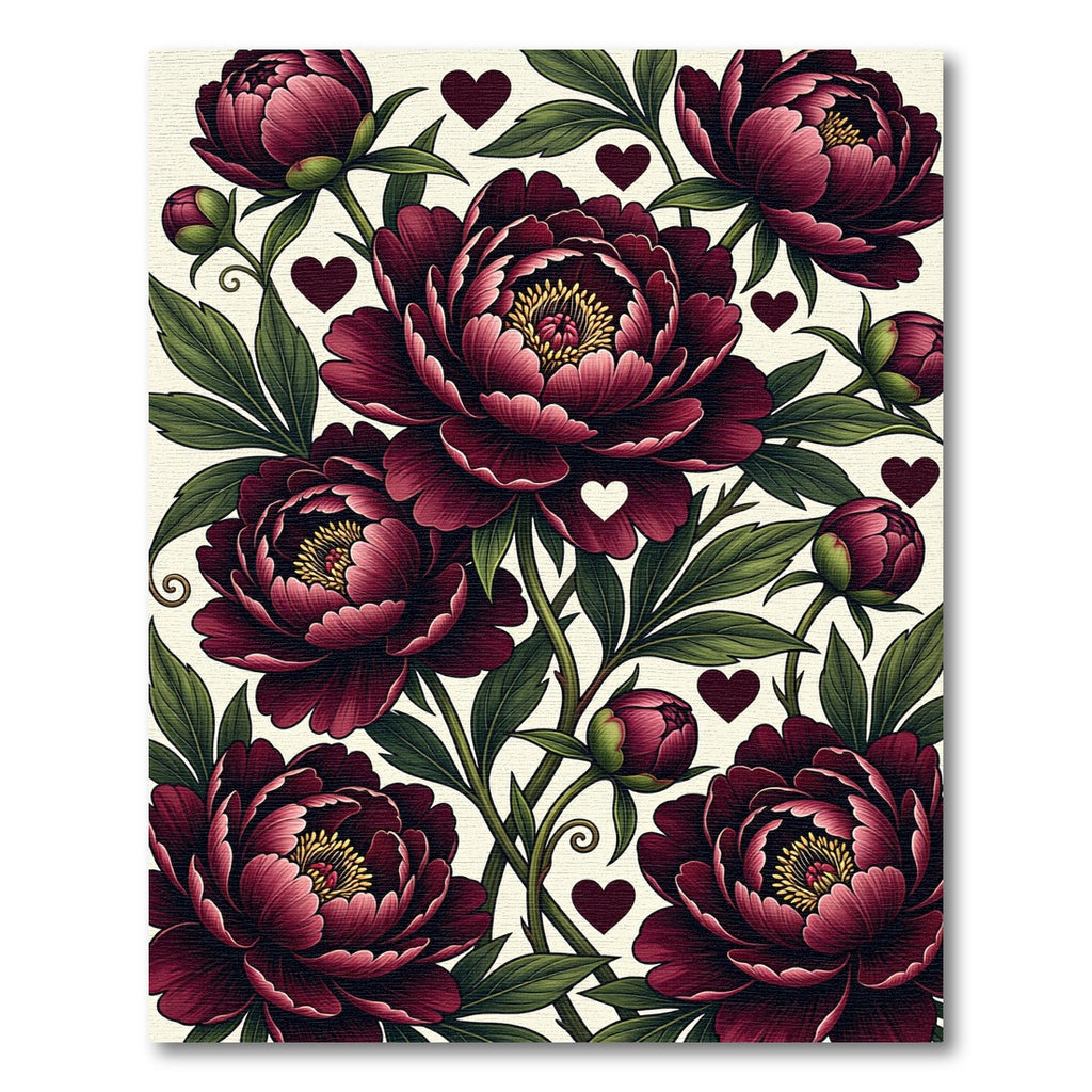 Rich Crimson Peony And Heart Bloom Rug