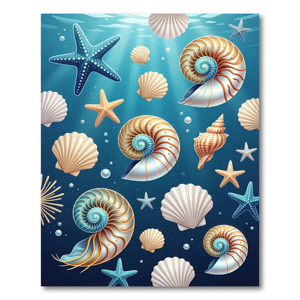 Ocean Blue Starfish Nautilus Shells Rug