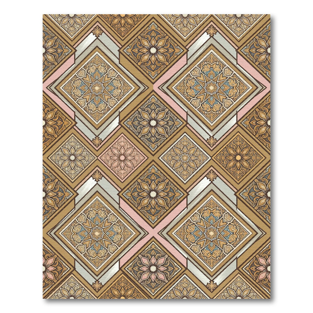 Ornate Gold Floral Geometric Mosaic Rug