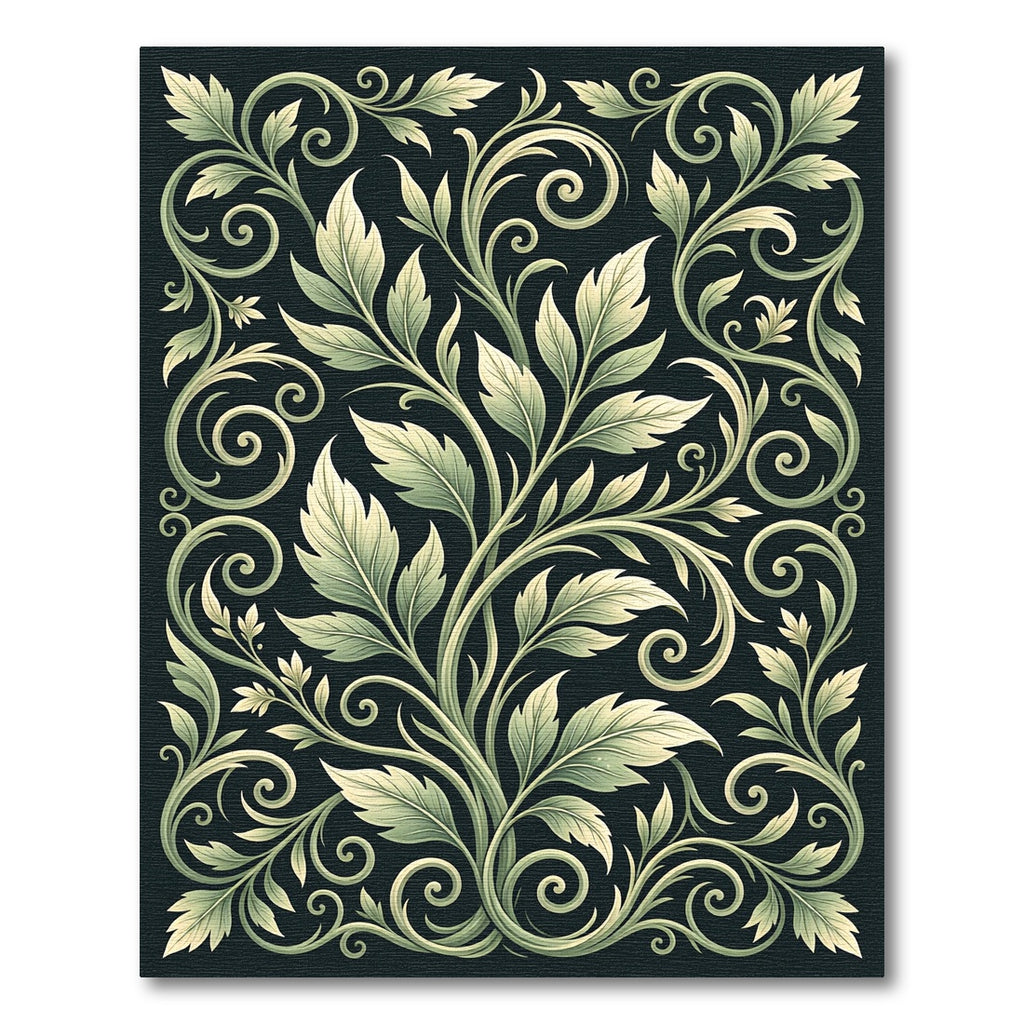 Elegant Sage Botanical Scroll Vine Rug