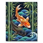 Vibrant Koi Fish and Bamboo Waves Rug