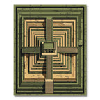 Green Beige Geometric Aztec Temple Rug