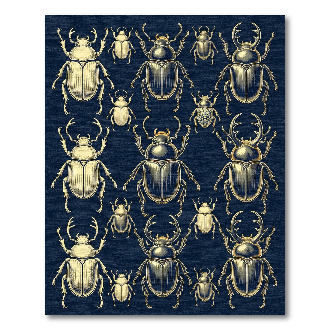 Vintage Golden Beetle Illustration Dark Navy Rug