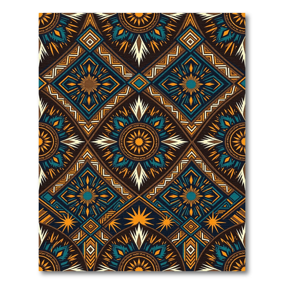 Midnight Teal Gold Geometric Sunburst Rug