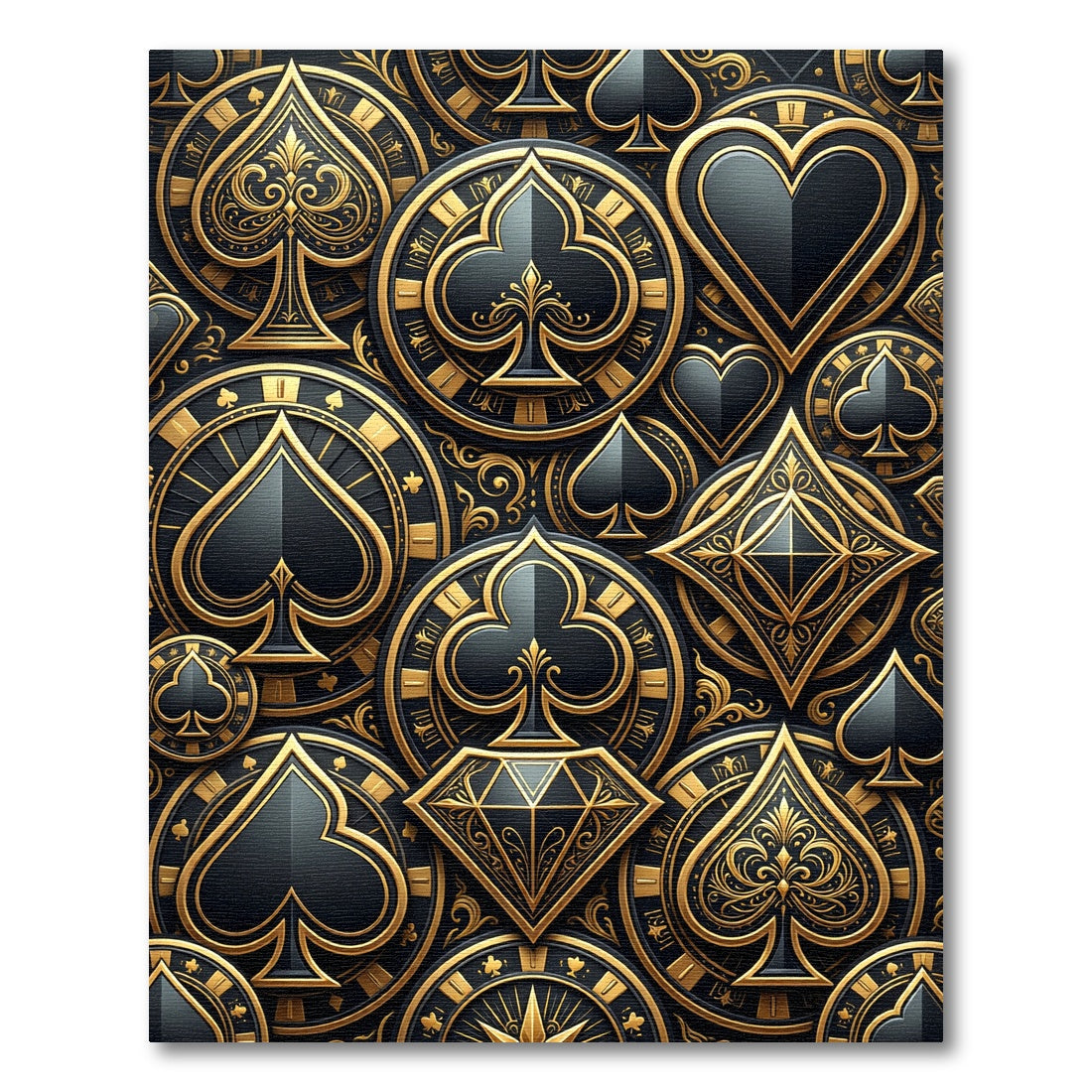 Luxury Black Gold Playing Card Medallion Rug
