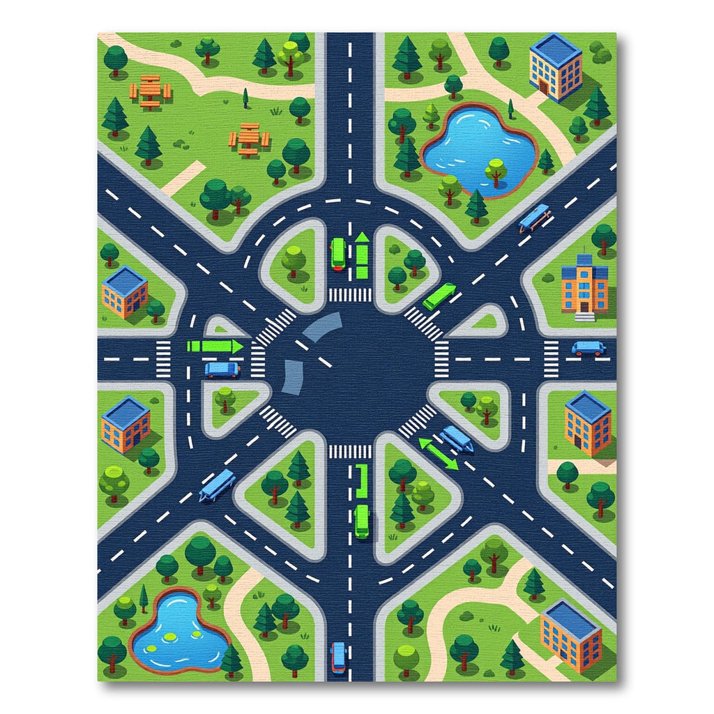 Colorful Aerial City Road Network Map Rug