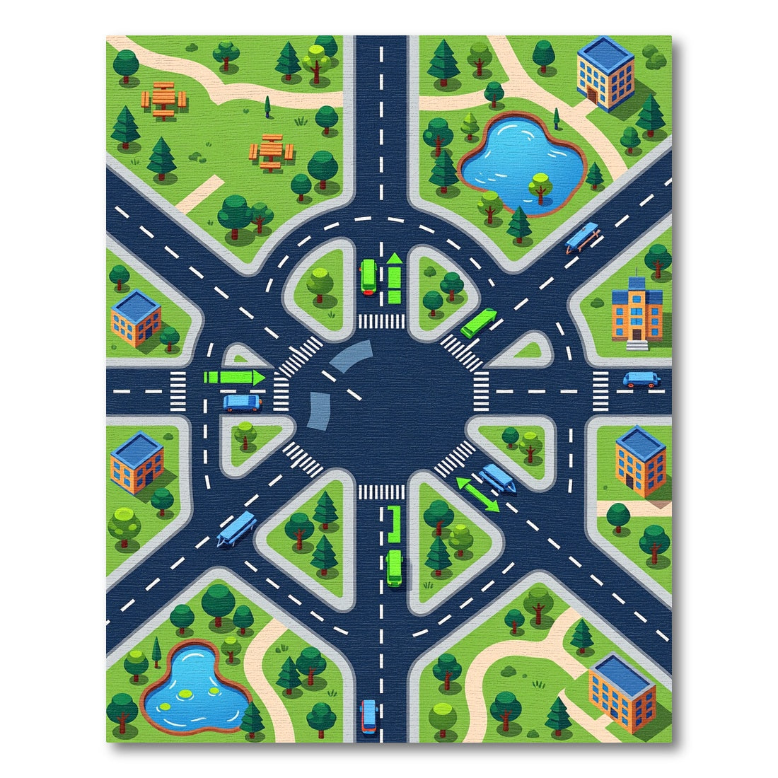 Colorful Aerial City Road Network Map Rug