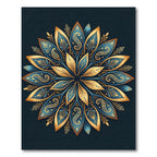 Golden Leaf Mandala Navy Floral Medallion Rug