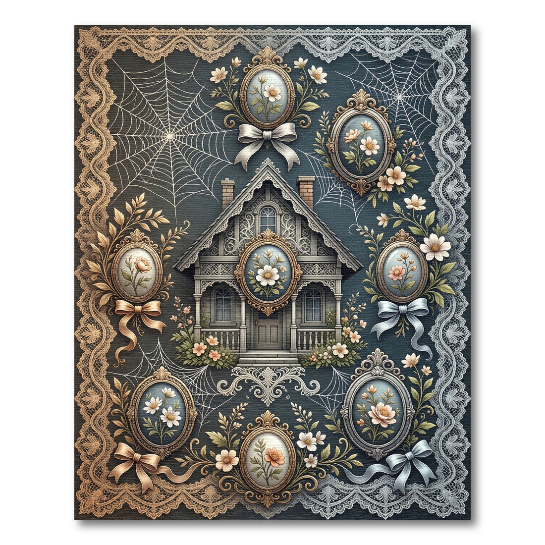 Gothic Floral Cottage Spiderweb Frame Rug