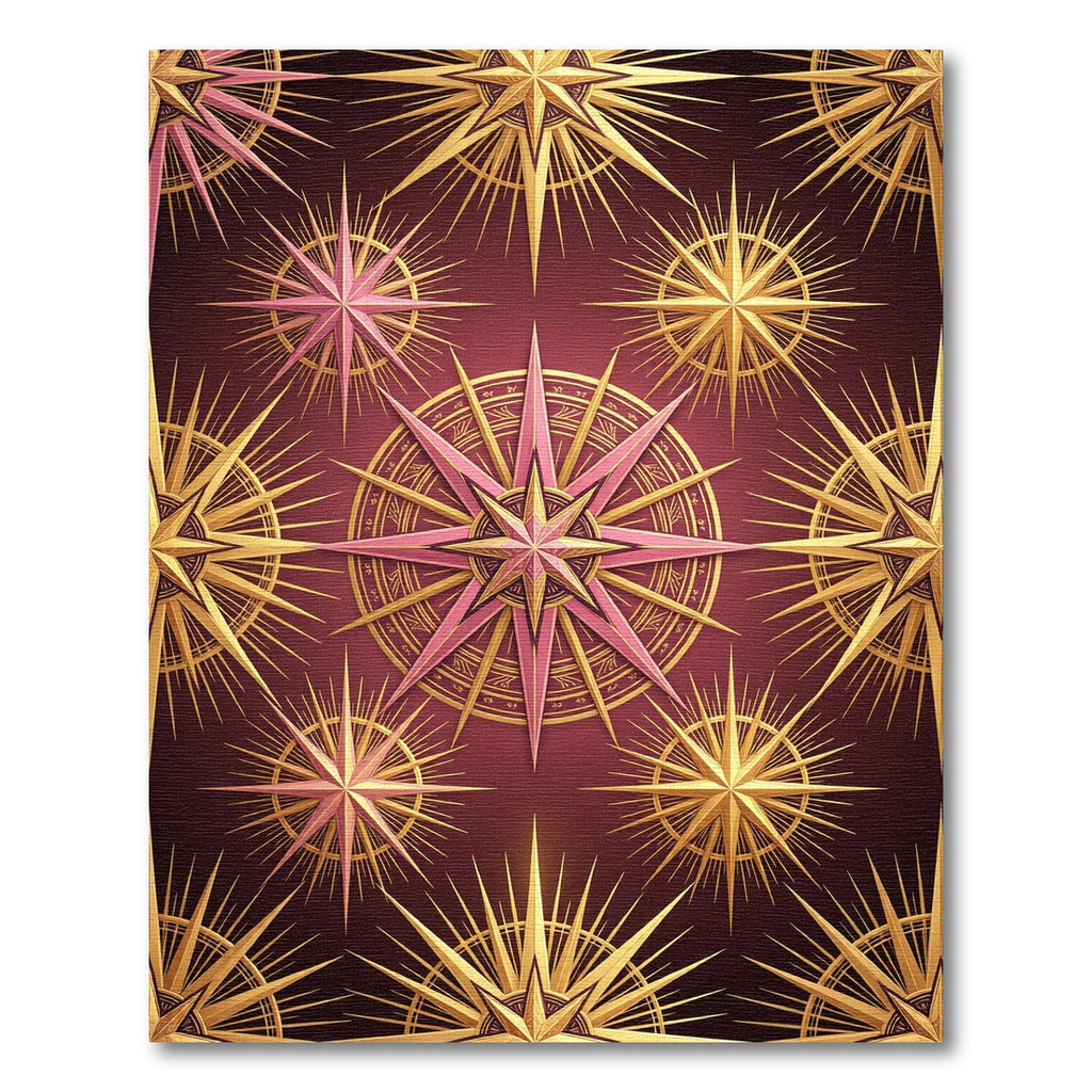 Celestial Gold and Rose Compass Art Rug