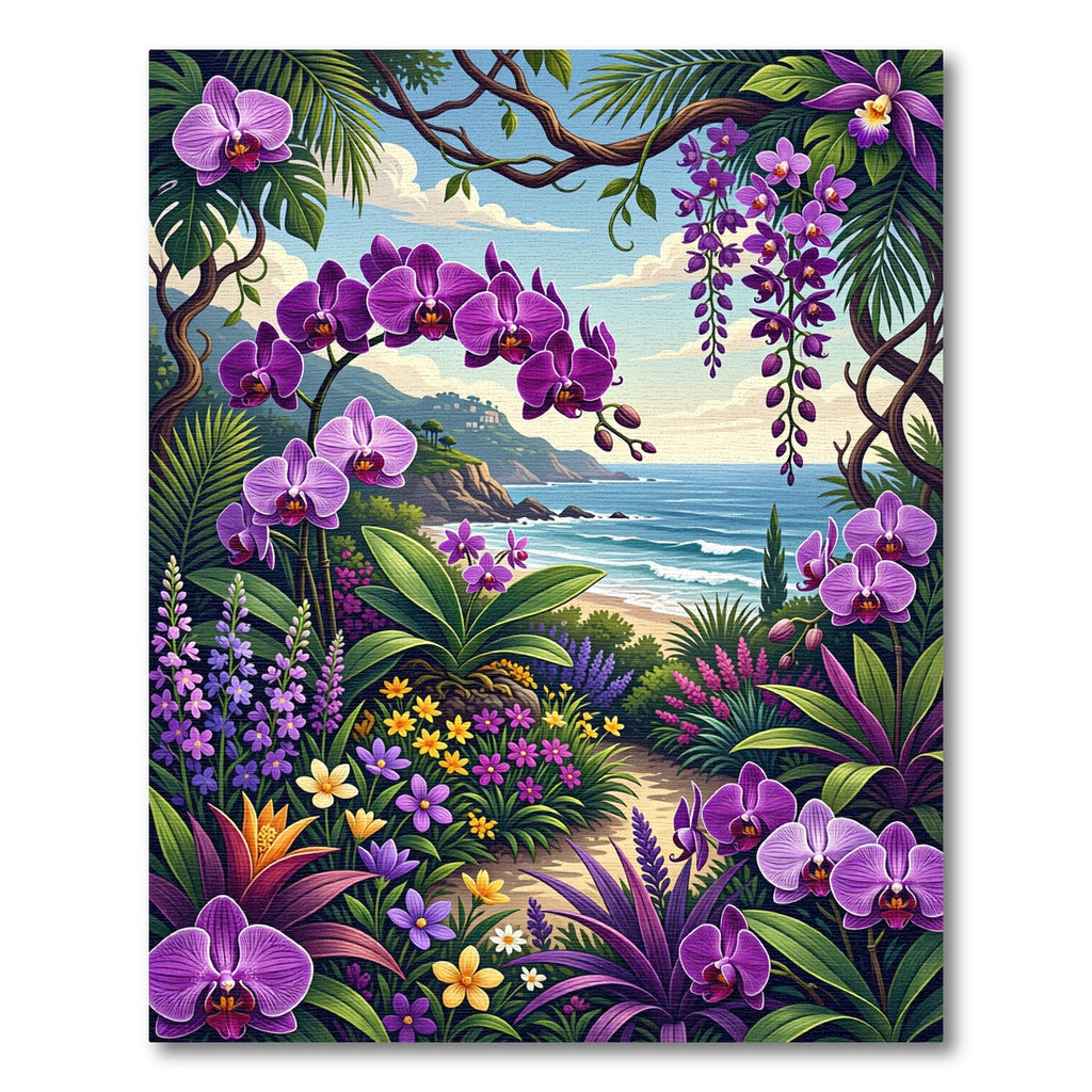 Vibrant Purple Orchid Coastal Garden Rug