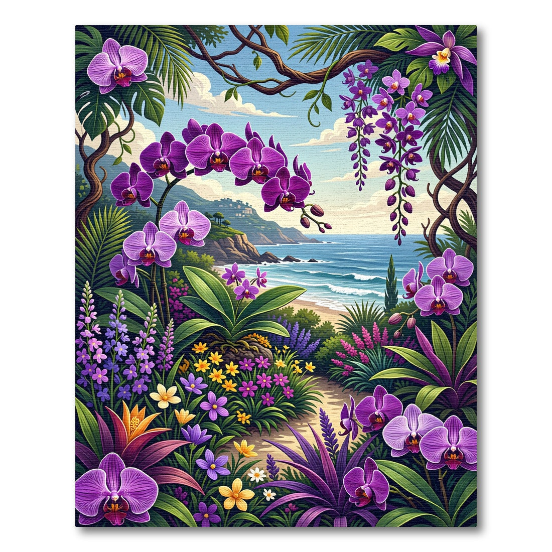 Vibrant Purple Orchid Coastal Garden Rug