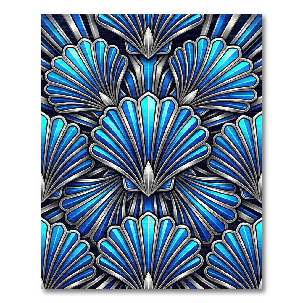 Art Deco Blue Fan Cluster Rug