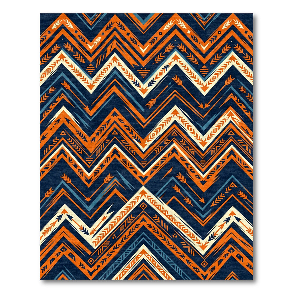 Geometric Zigzag Arrow Navy Orange Rug