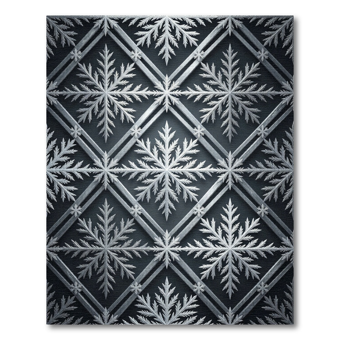 Silver Winter Snowflake Geometric Grid Rug