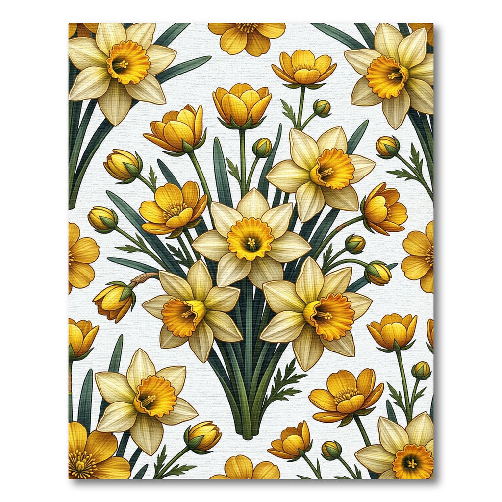 Elegant Golden Daffodil Botanical Illustration Rug