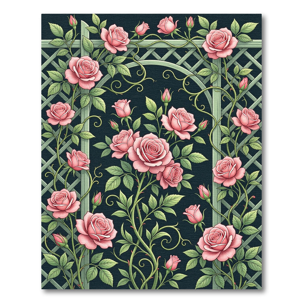 Romantic Pink Rose Trellis Garden Rug