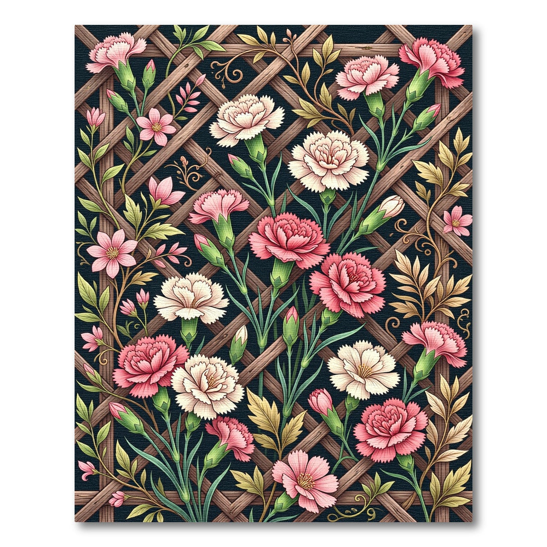 Blushing Carnation Trellis Dark Floral Rug