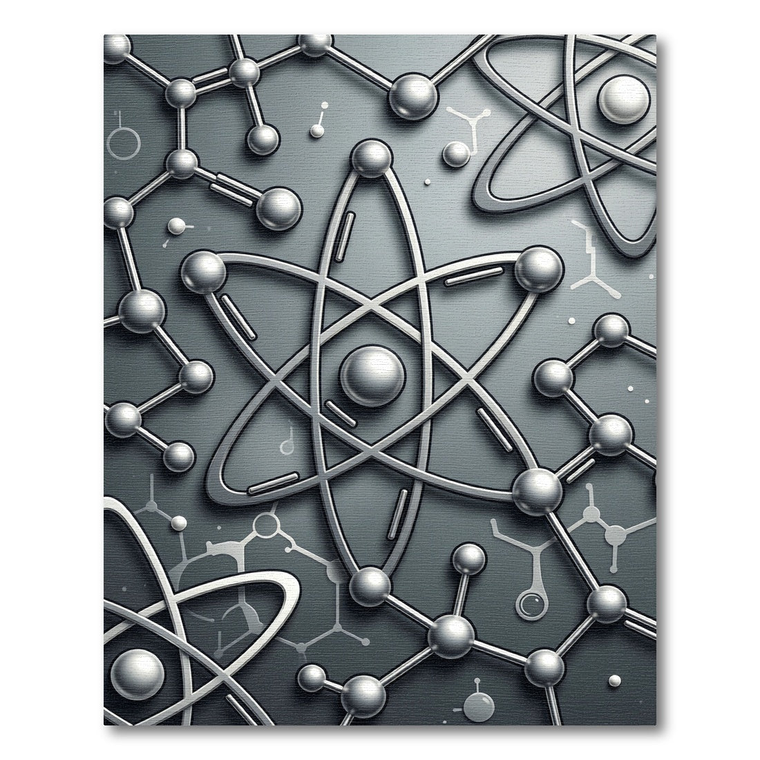 Silver Metallic Atomic Molecular Structure Rug