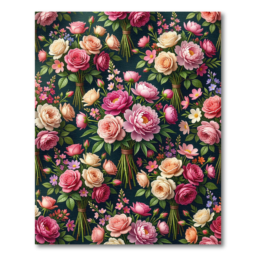 Elegant Pink Peony Rose Floral Bouquet Rug