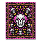 Vibrant Pink Skull Floral Border Rug