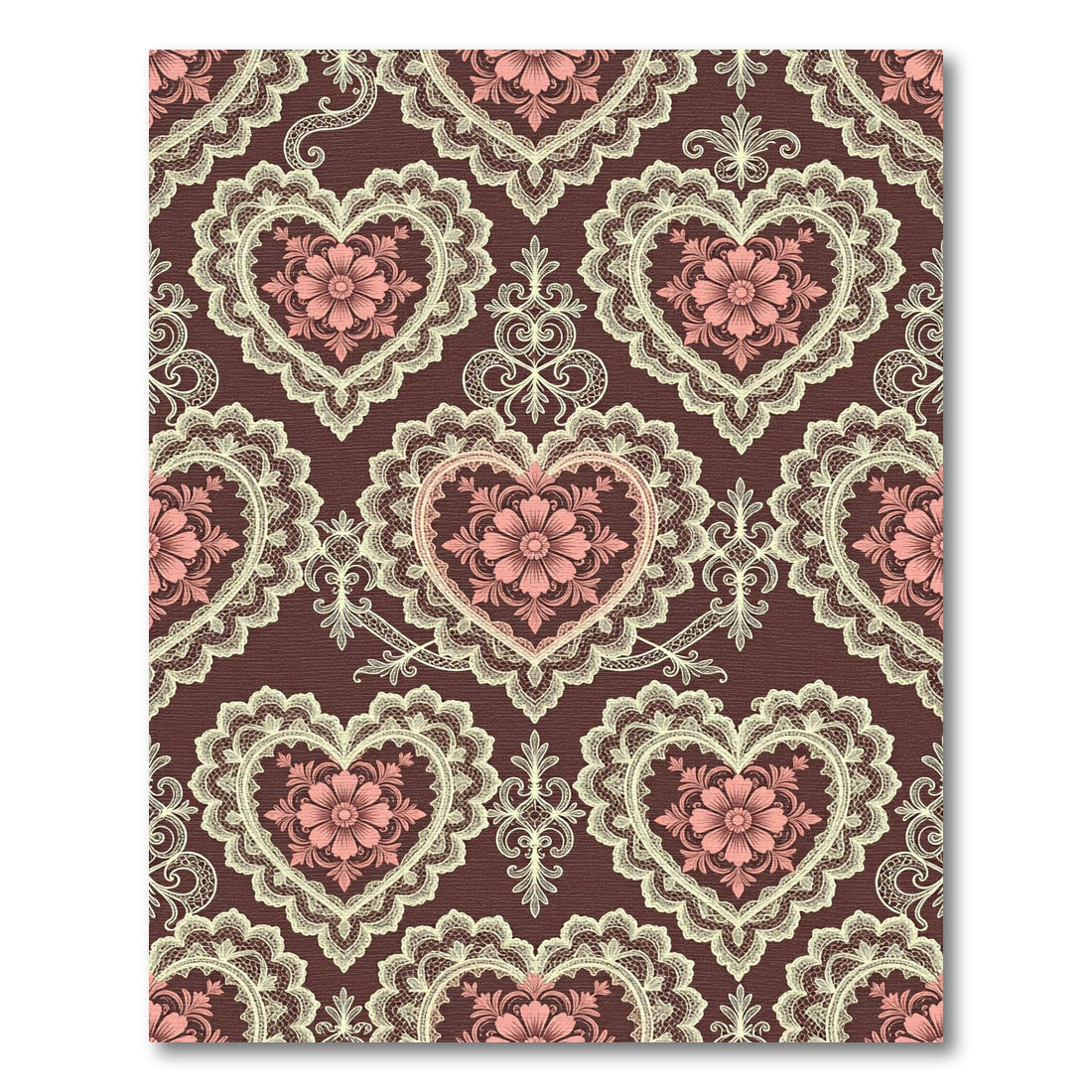 Romantic Pink Heart Lace Flourish Rug