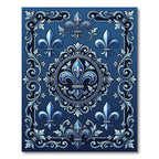 Deep Blue Heraldic Fleur de Lis Rug