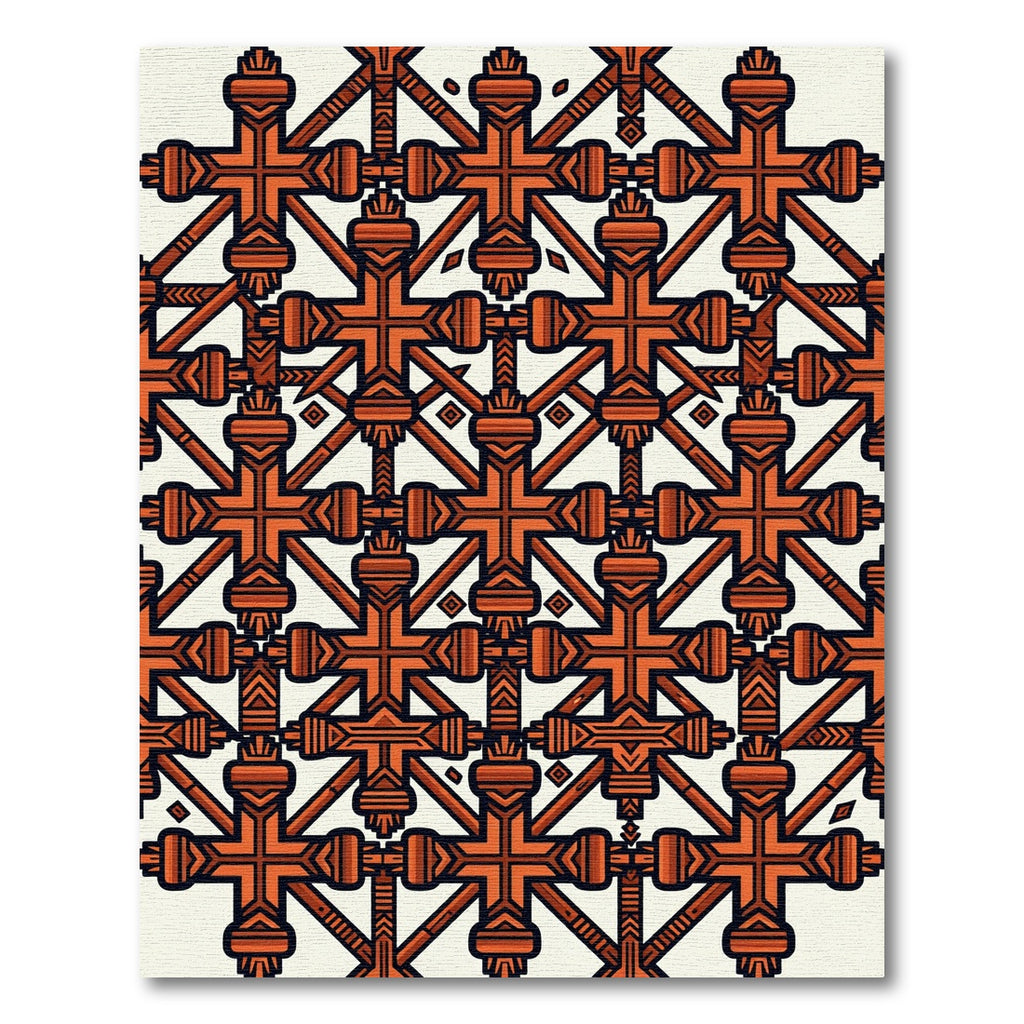 Burnt Orange Geometric Cross Grid Rug