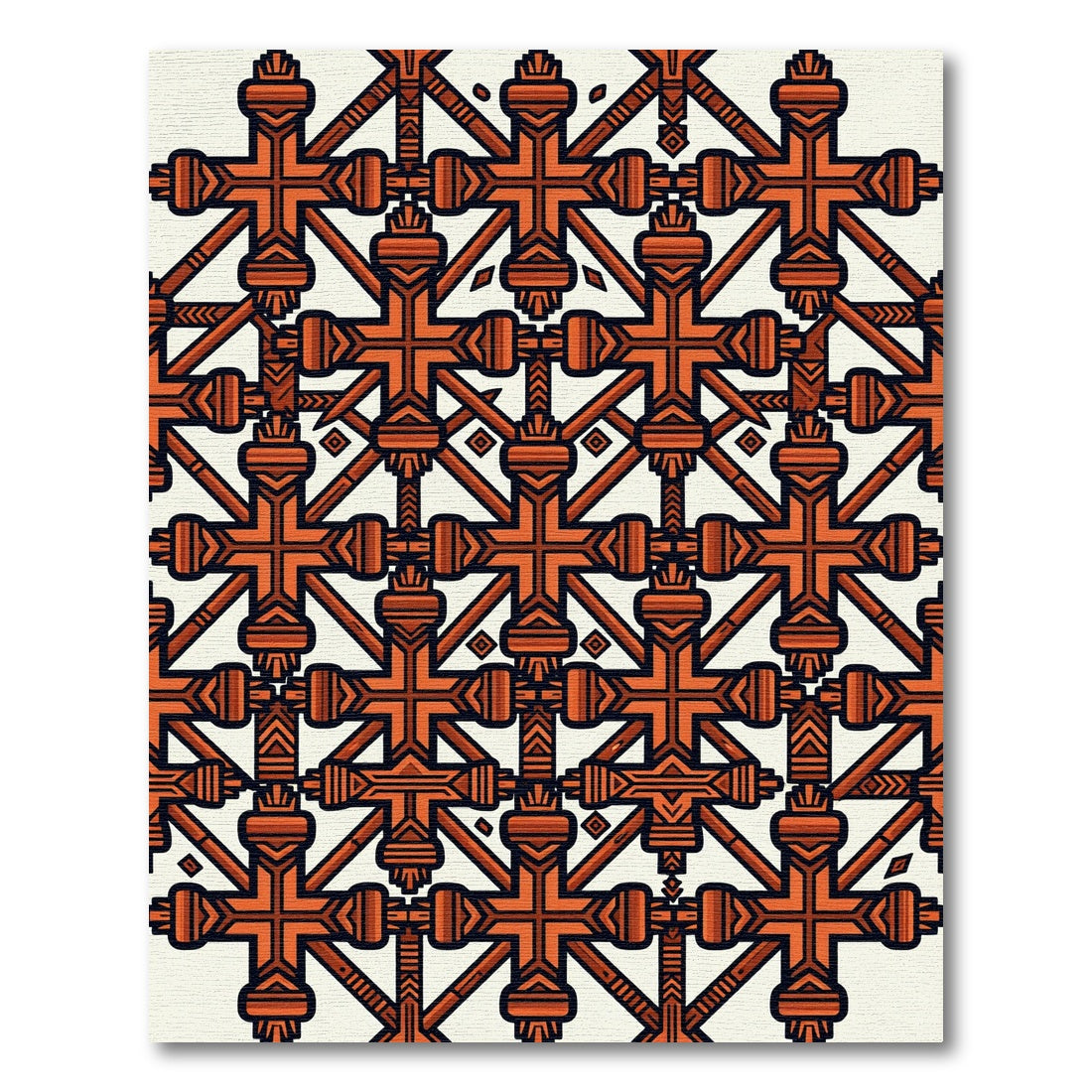 Burnt Orange Geometric Cross Grid Rug