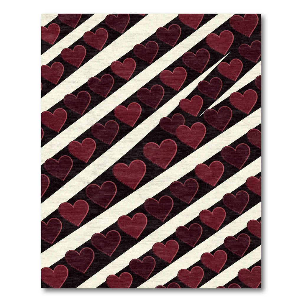 Dark Maroon Hearts on Diagonal Stripes Rug