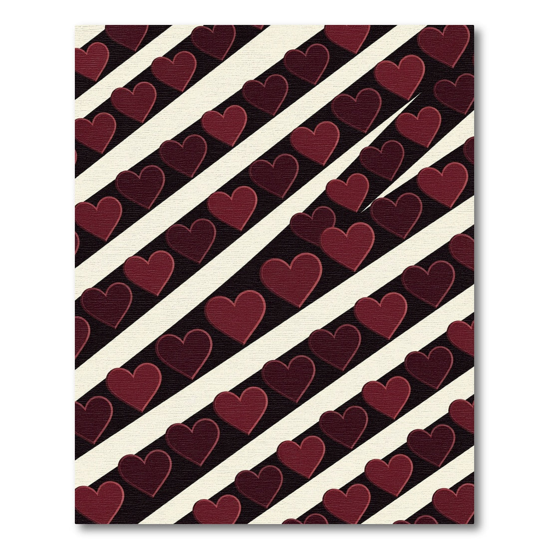 Dark Maroon Hearts on Diagonal Stripes Rug