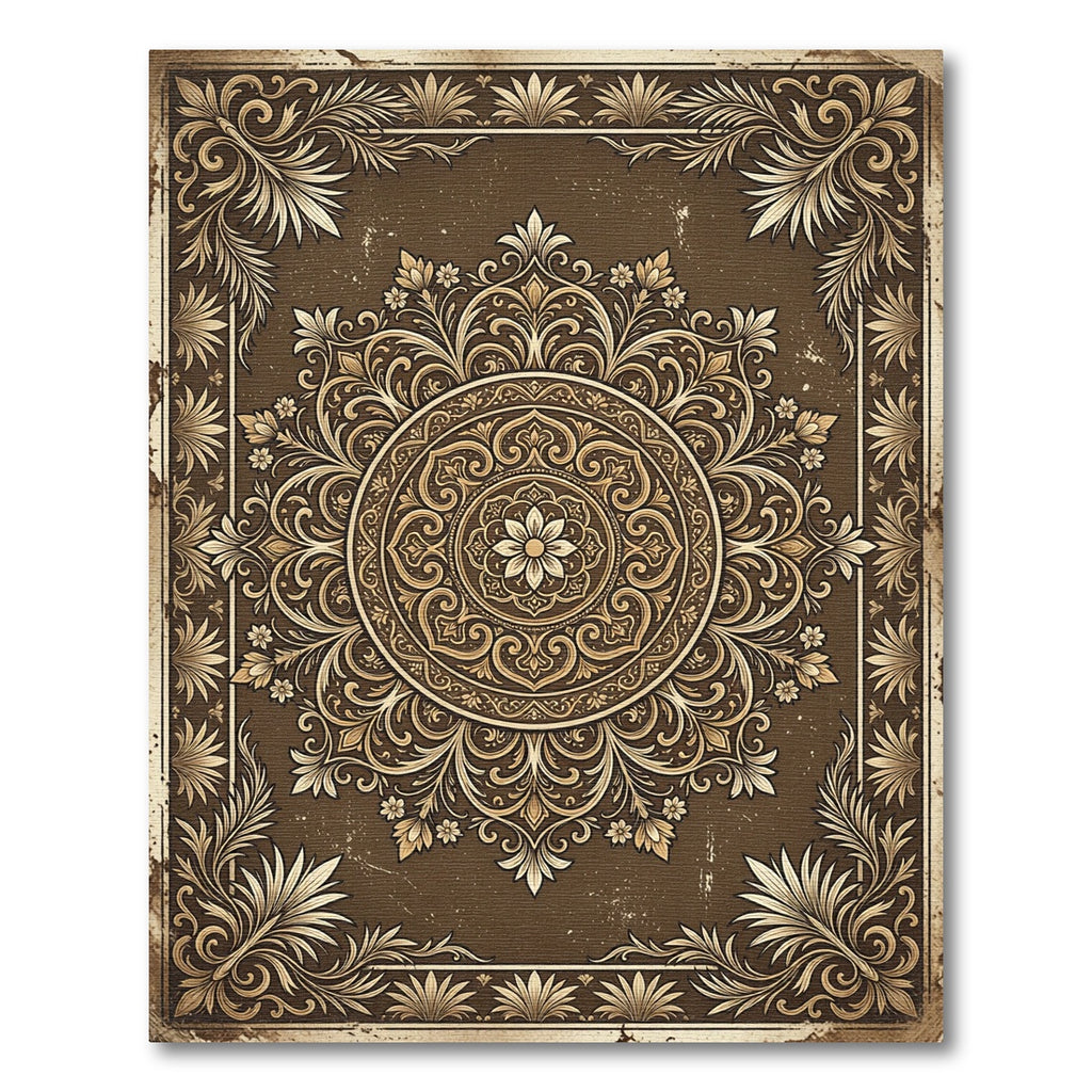 Ornate Dark Chocolate Floral Medallion Rug