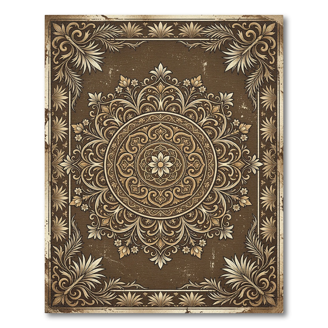 Ornate Dark Chocolate Floral Medallion Rug