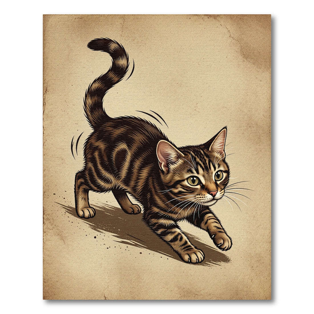 Tawny Tabby Feline Prowling Portrait Rug