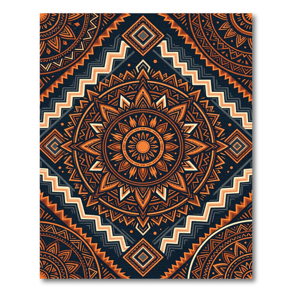 Geometric Ochre Sunburst Ethnic Mandala Rug