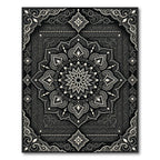 Monochrome Ornate Floral Mandala Medallion Frame Rug