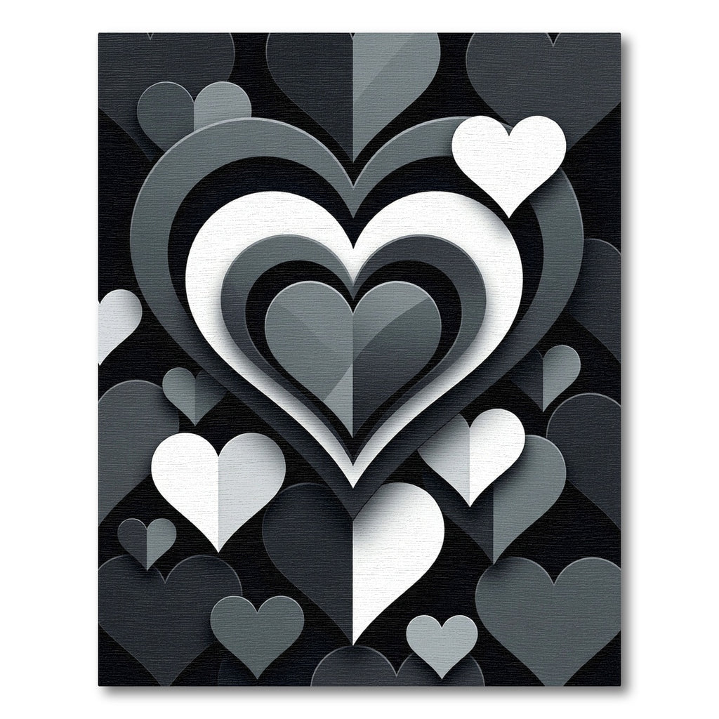 Monochrome Layered Heart Abstract Rug
