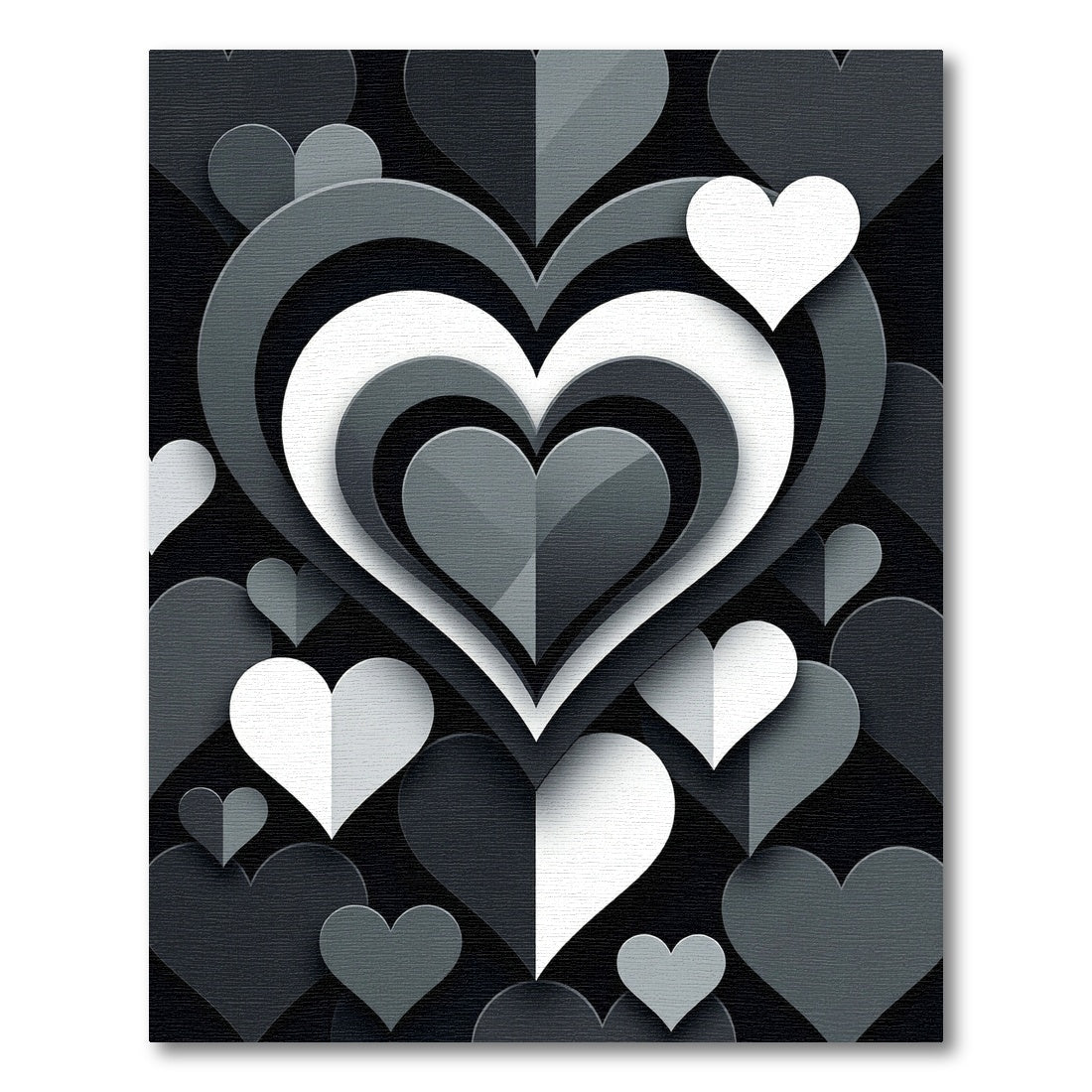 Monochrome Layered Heart Abstract Rug
