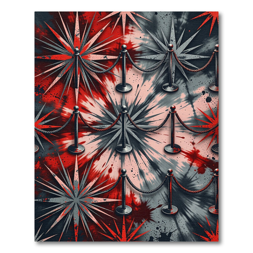 Red Black Starburst Tie Dye Rug