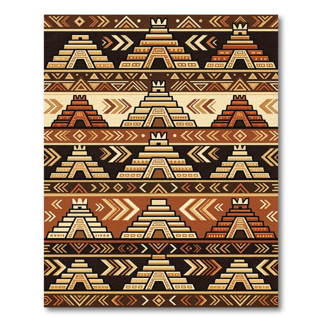 Earthy Aztec Pyramid Geometric Terracotta Rug