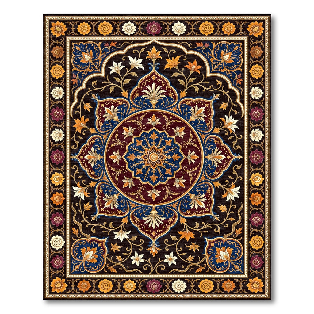 Elegant Crimson Blue Floral Medallion Rug