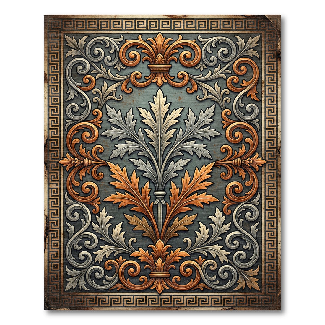 Ornate Gold and Silver Acanthus Scroll Rug