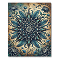 Intricate Teal Chrysanthemum Floral Medallion Rug