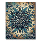 Intricate Teal Chrysanthemum Floral Medallion Rug