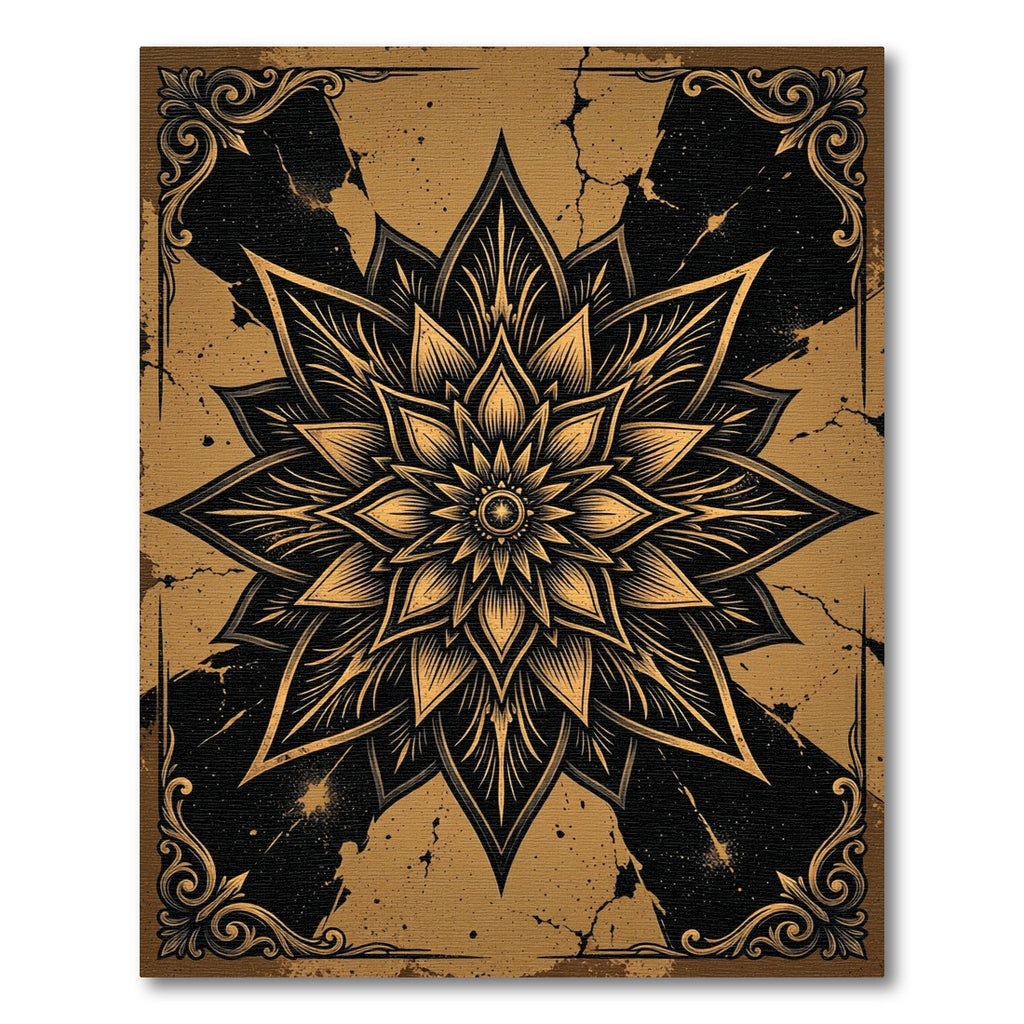 Gothic Golden Lotus Mandala Art Rug