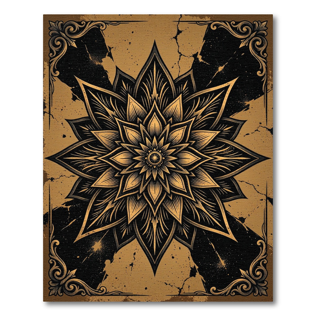 Gothic Golden Lotus Mandala Art Rug