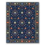 Dark Blue Floral Diamond Medallion Rug