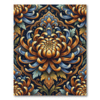 Bold Blue Orange Chrysanthemum Mandala Rug
