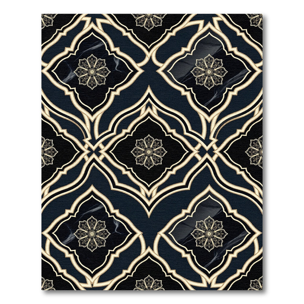 Dark Teal Gold Arabesque Floral Medallion Rug